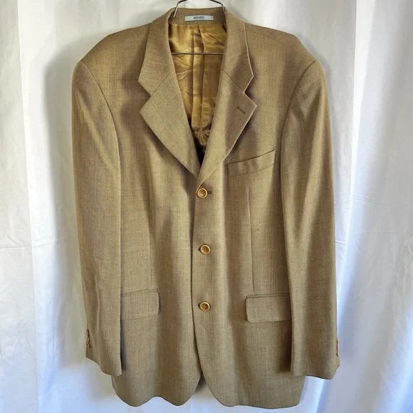 Kenzo Men Blazer Tan Made  in France 100% Wool Designer Size 54 - Picture 8 of 12